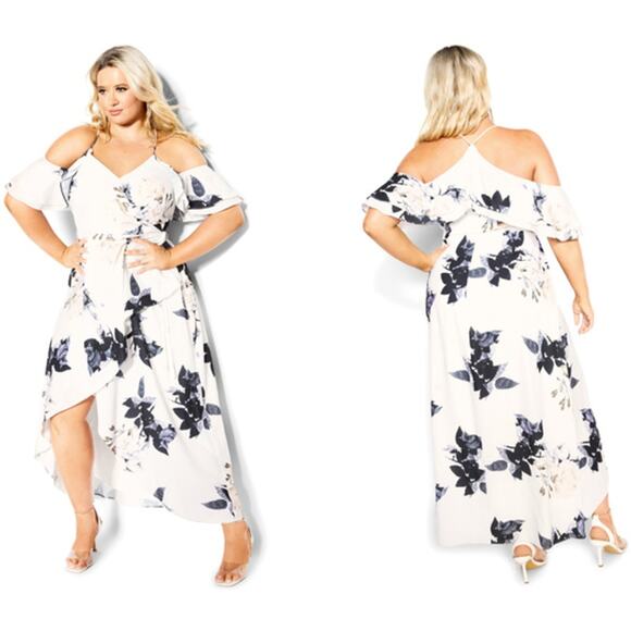 City Chic Delicate Floral Cold Shoulder Maxi Dress Large 20 NEW - Picture 1 of 5